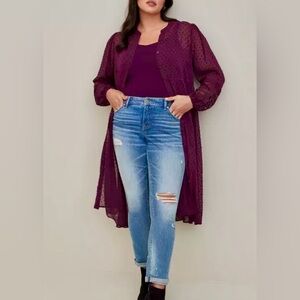 Torrid Purple Swiss Dot Maxi dress with Lace Sleeves – Size 3